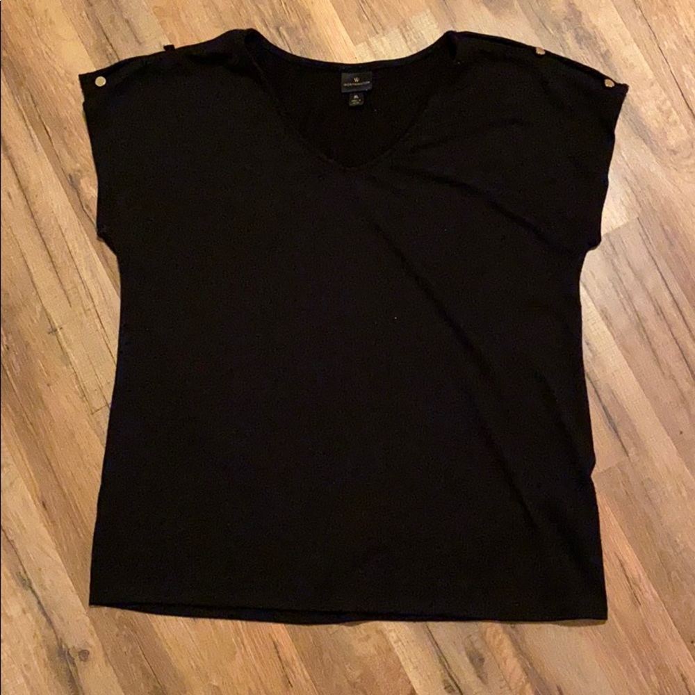 Button Shoulder Black Dress Shirt